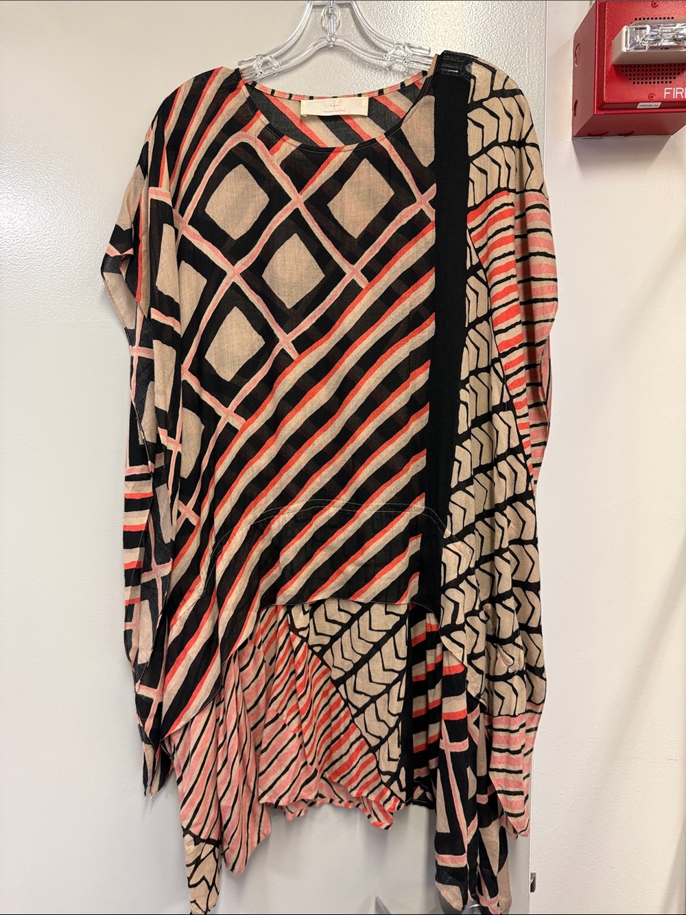 Thakoon Black, Cream & Coral Geometric Crewneck Sweater